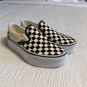 Vans Checkerboard Platform Slip-On Sneakers - Black & White